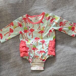 Mudpie Flamingo Baby bathing suit with Ruffles 9-12